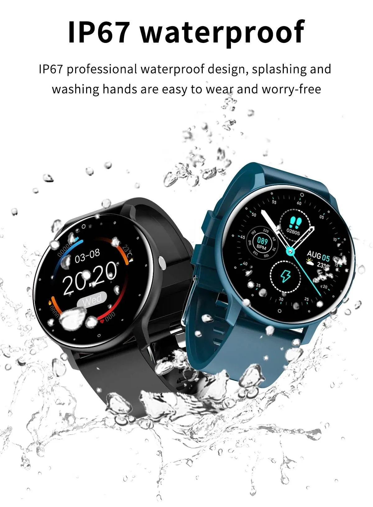 LIGE Smart watch Ladies Full touch Screen Sports Fitness watch IP67 waterproof Bluetooth For Android iOS Smart watch Female