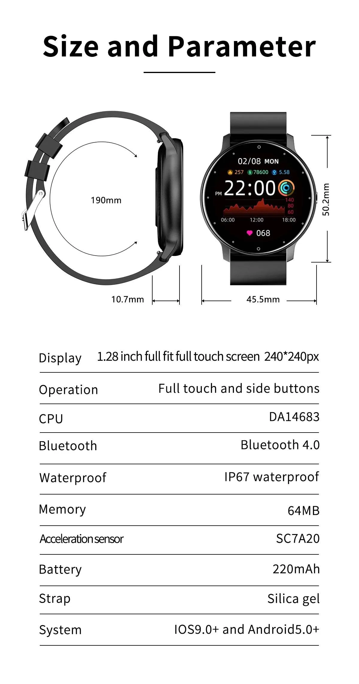 LIGE Smart watch Ladies Full touch Screen Sports Fitness watch IP67 waterproof Bluetooth For Android iOS Smart watch Female
