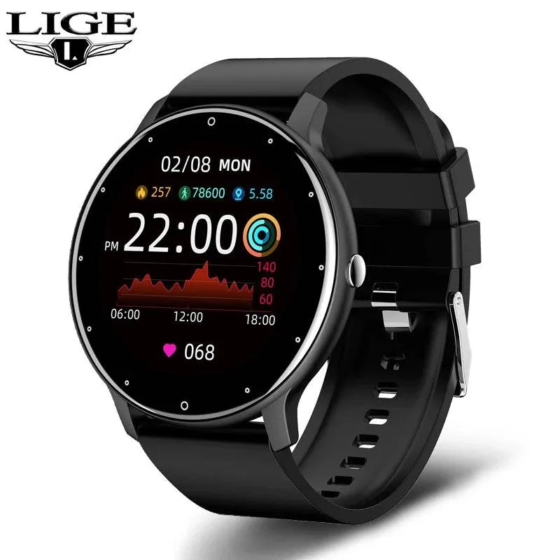LIGE Smart watch Ladies Full touch Screen Sports Fitness watch IP67 waterproof Bluetooth For Android iOS Smart watch Female