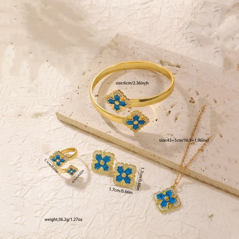Lucky Clover Jewelry Set - Bracelet, Earrings, Ring & Necklace