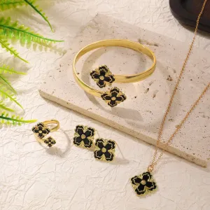 Lucky Clover Jewelry Set - Bracelet, Earrings, Ring & Necklace