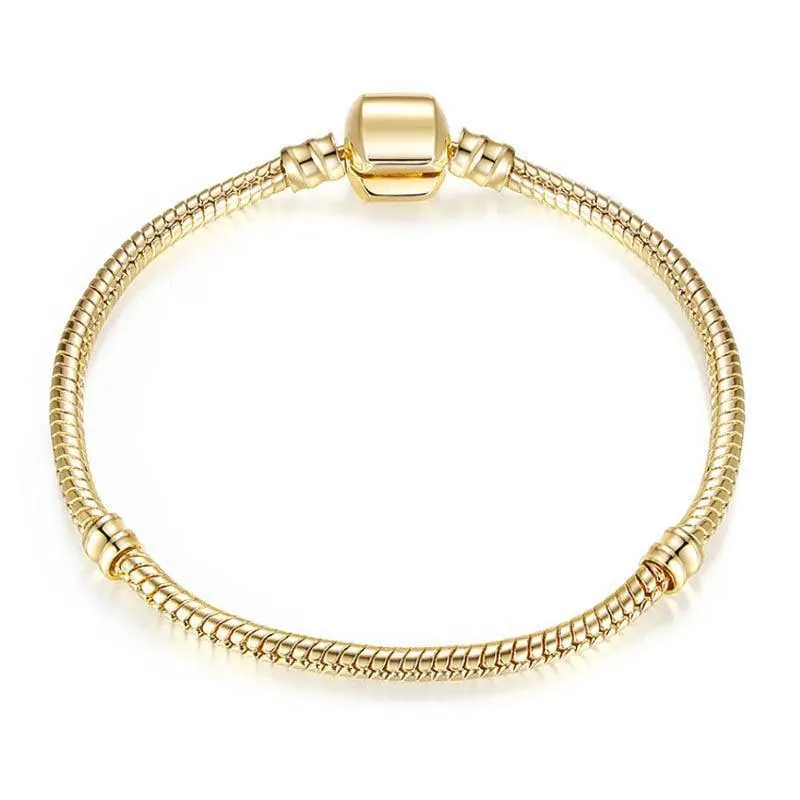 Luxury Modern High Quality Authentic Silver Color Snake Chain Fine Bracelet Fit European Charm Bracelet for Women With Heart and Star