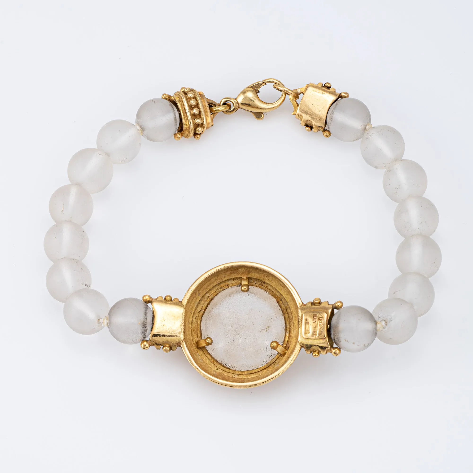Man in the Moon Bracelet Rock Crystal Vintage 18k Yellow Gold 7.5" Fine Jewelry