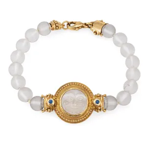 Man in the Moon Bracelet Rock Crystal Vintage 18k Yellow Gold 7.5" Fine Jewelry