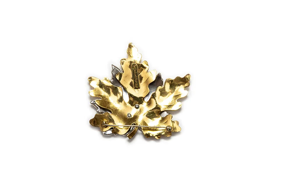 McCLELLAND BARCLAY Large Gold Plated Maple Leaf with Diamanté Brooch