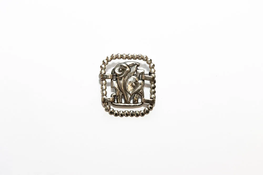 McCLELLAND BARCLAY Sterling Silver Art Deco Lilies Brooch, Framed