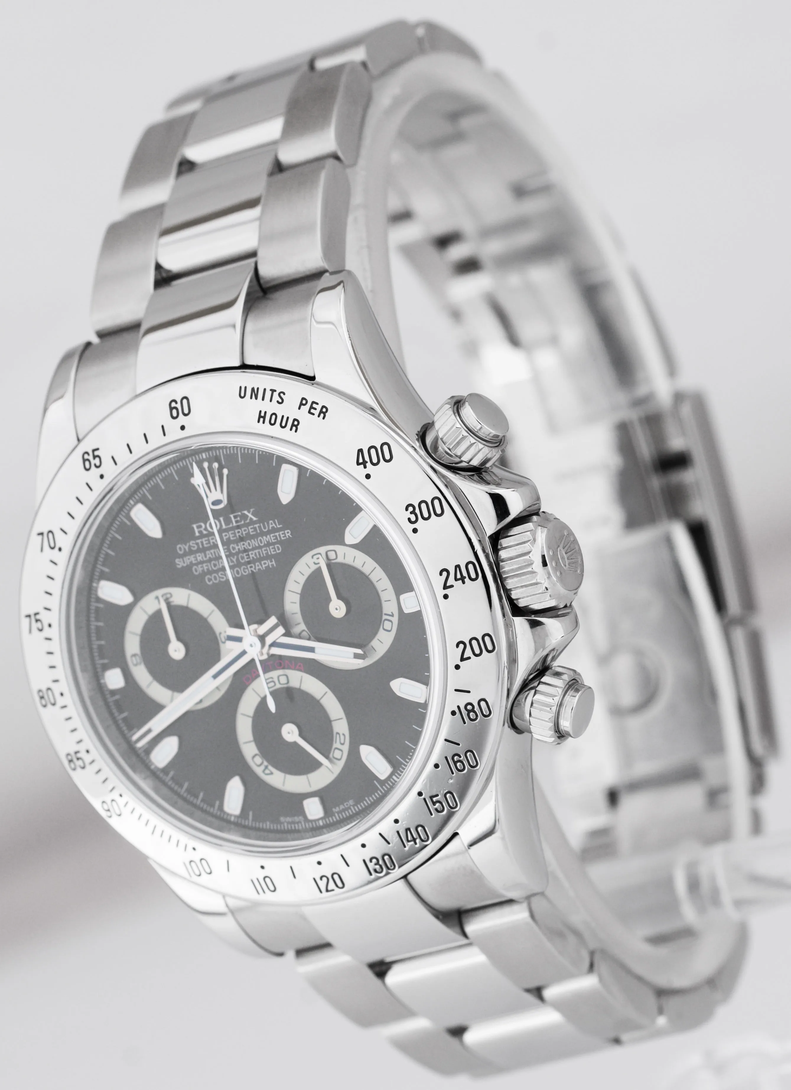 Men's Rolex Daytona Cosmograph Black Stainless Steel REHAUT 40mm Watch 116520