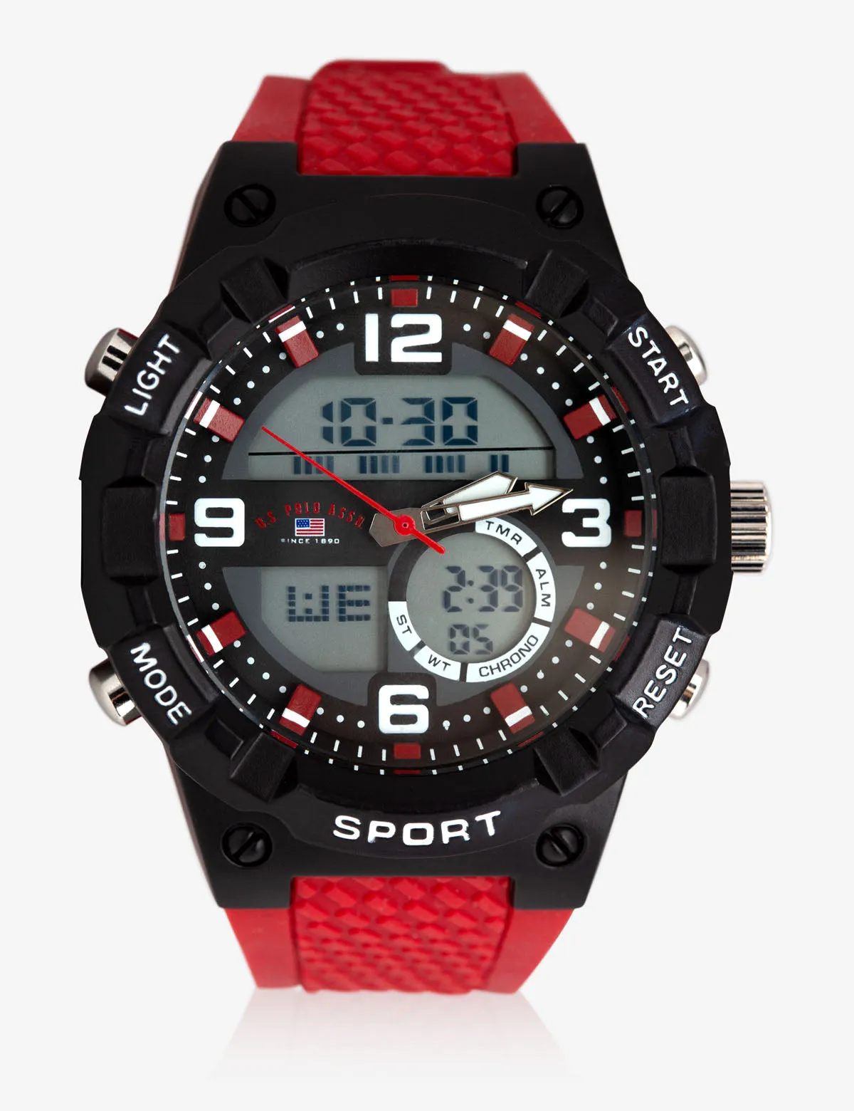 MEN'S SPORT ANALOG-DIGITAL WATCH WITH RED STRAP