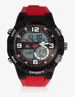 MEN'S SPORT ANALOG-DIGITAL WATCH WITH RED STRAP