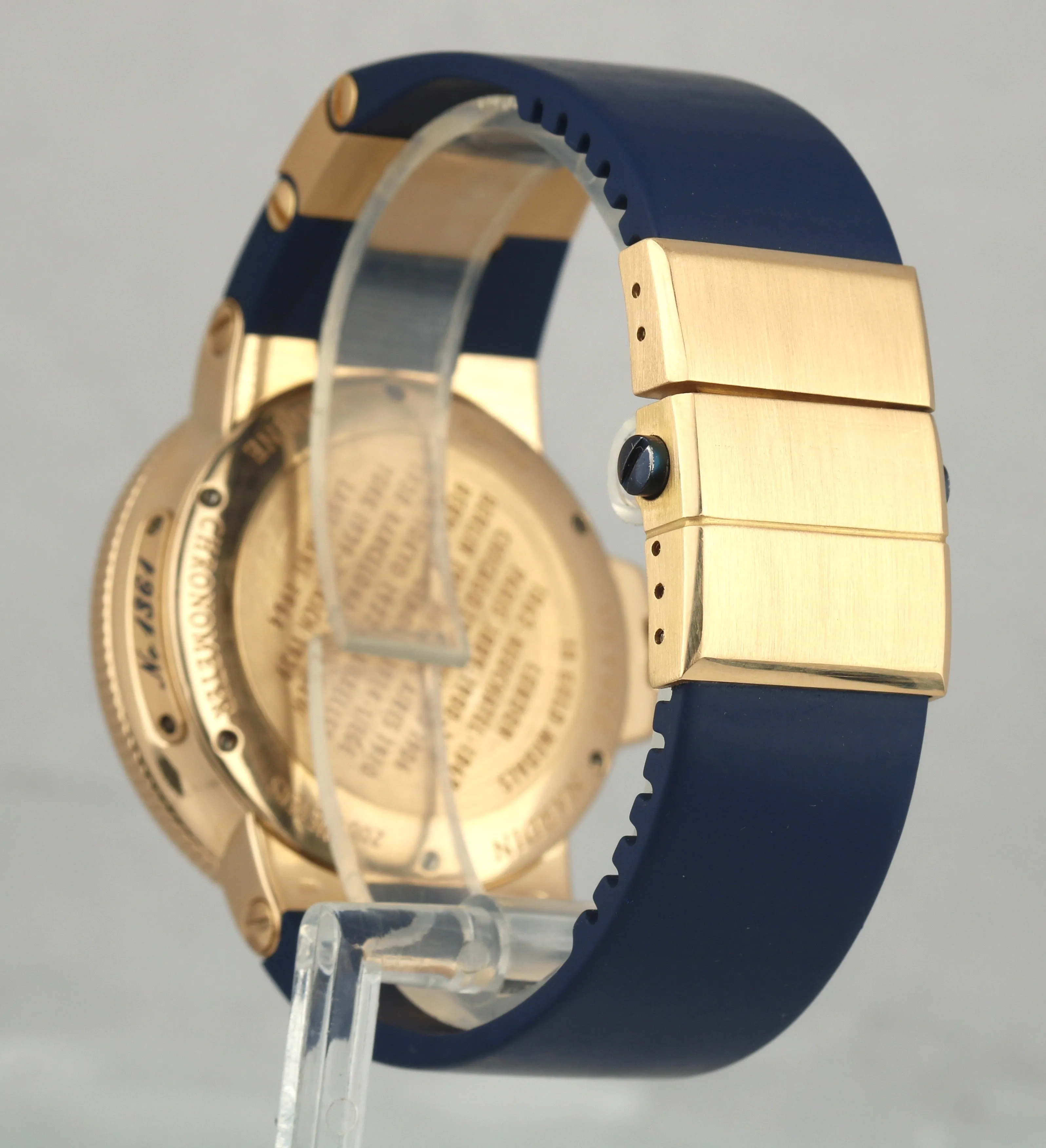 Men's Ulysse Nardin Maxi Marine 18K Rose Gold Blue Rubber 41mm 266-66 Watch