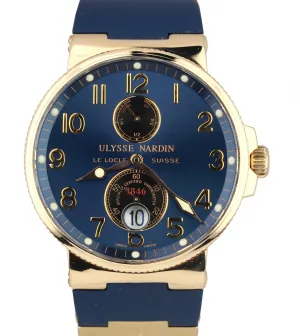 Men's Ulysse Nardin Maxi Marine 18K Rose Gold Blue Rubber 41mm 266-66 Watch