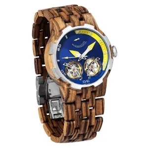 Men's Wood Watch Dual Wheel Automatic Zebra