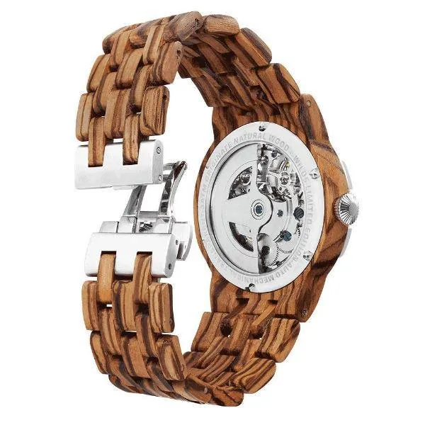 Men's Wood Watch Dual Wheel Automatic Zebra
