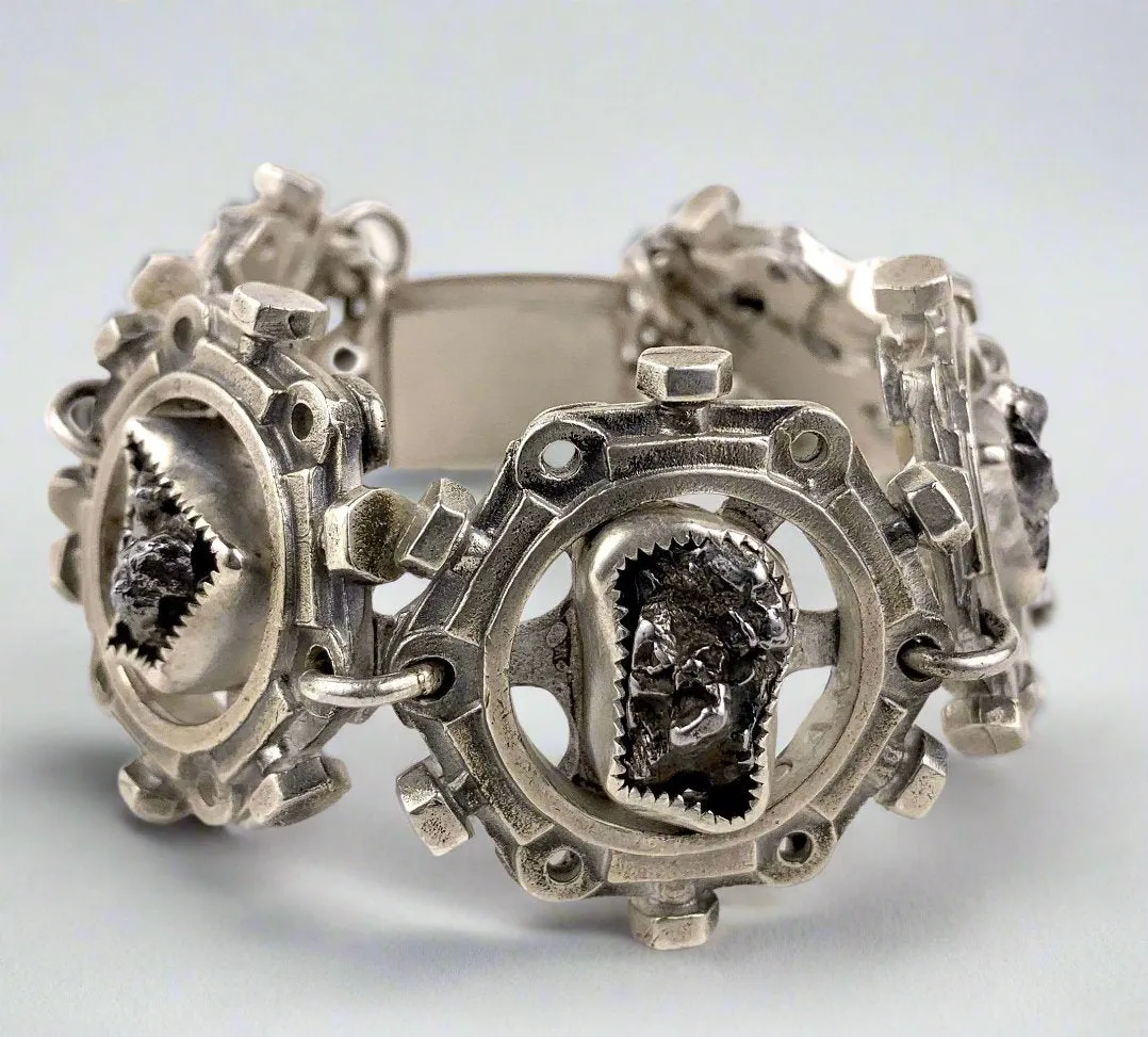 Meteorite Fragment Gear Bracelet - Sterling Silver