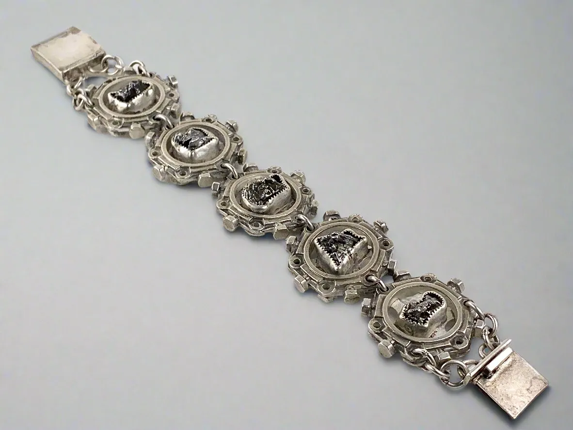 Meteorite Fragment Gear Bracelet - Sterling Silver