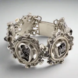 Meteorite Fragment Gear Bracelet - Sterling Silver