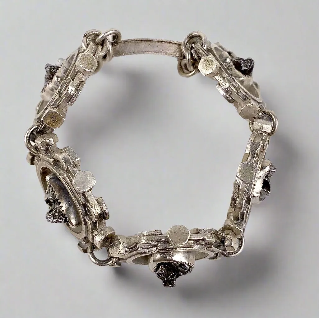 Meteorite Fragment Gear Bracelet - Sterling Silver