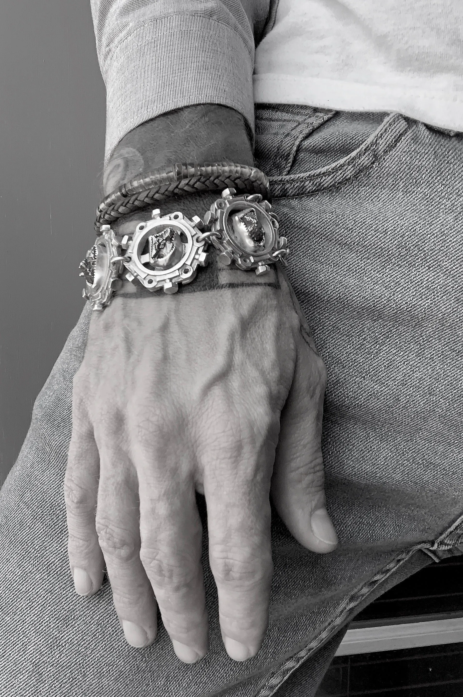 Meteorite Fragment Gear Bracelet - Sterling Silver
