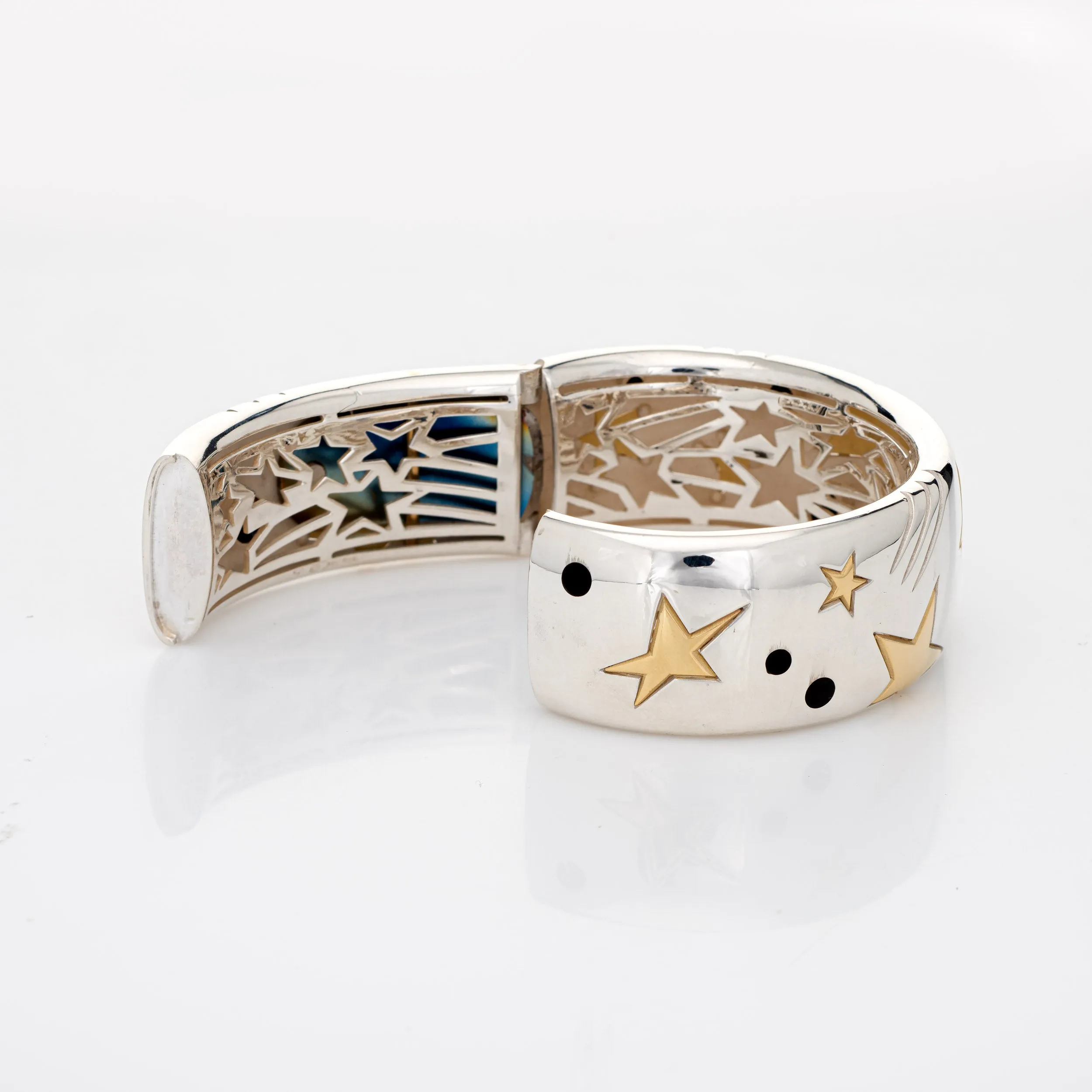 Michael Bondanza Star Bracelet Estate Sterling Silver 18k Yellow Gold Bangle