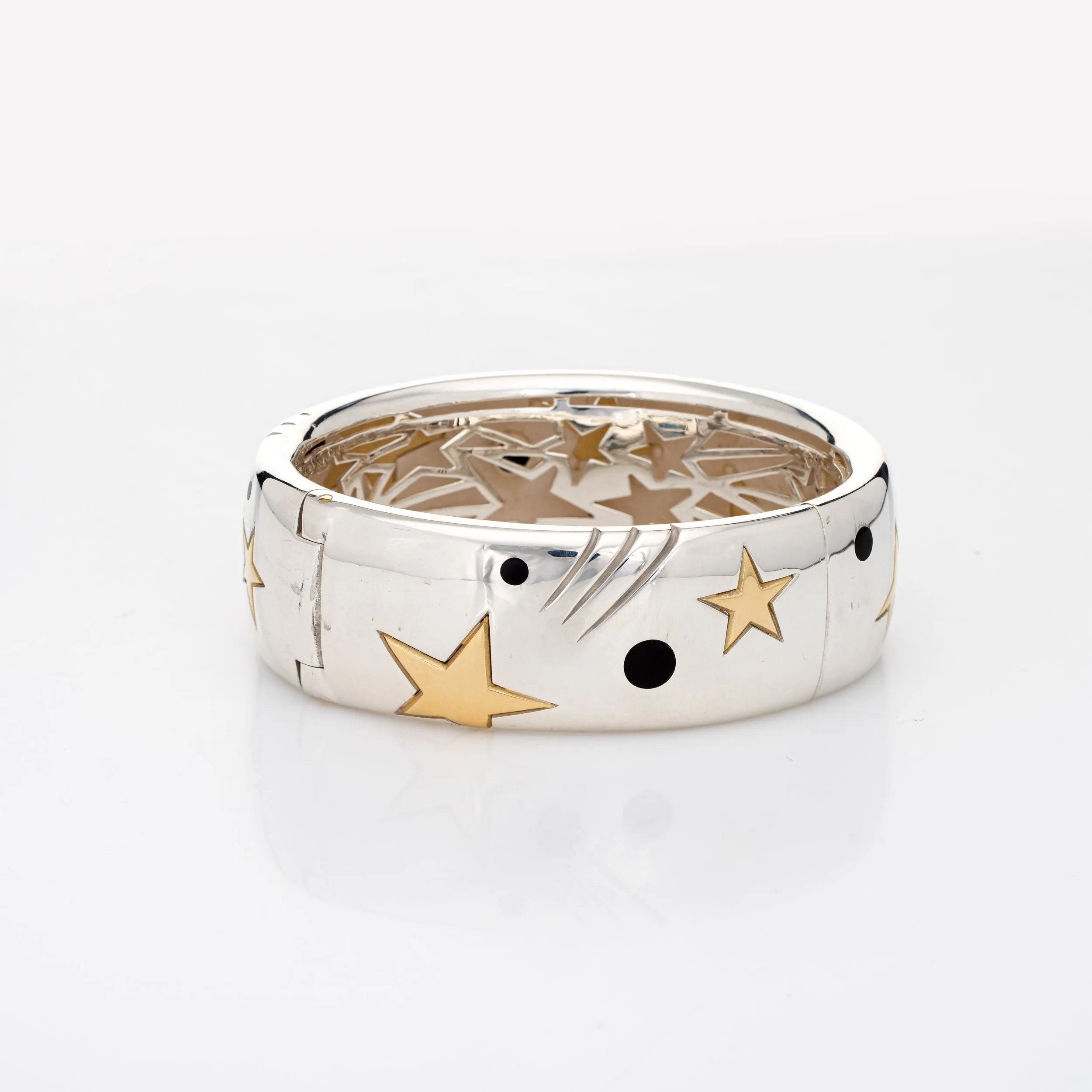 Michael Bondanza Star Bracelet Estate Sterling Silver 18k Yellow Gold Bangle