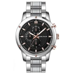 Michael Fellini Silver Stainless Steel Black Dial Chronograph Quartz Watch for Gents - MF-2348-03