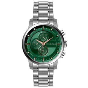 Michael Fellini Silver Stainless Steel Green Dial Chronograph Quartz Watch for Gents - MF-2343-03
