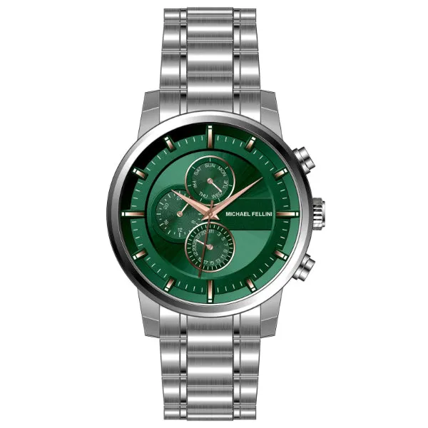 Michael Fellini Silver Stainless Steel Green Dial Chronograph Quartz Watch for Gents - MF-2343-03