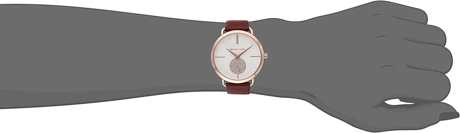 Michael Kors Women's Portia Watch Stainless Steel Analog-Quartz Leather Calfskin Strap, red, 16 (Model: MK2711)