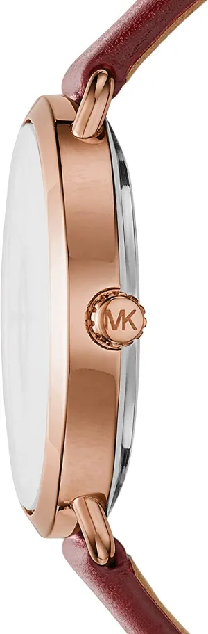 Michael Kors Women's Portia Watch Stainless Steel Analog-Quartz Leather Calfskin Strap, red, 16 (Model: MK2711)