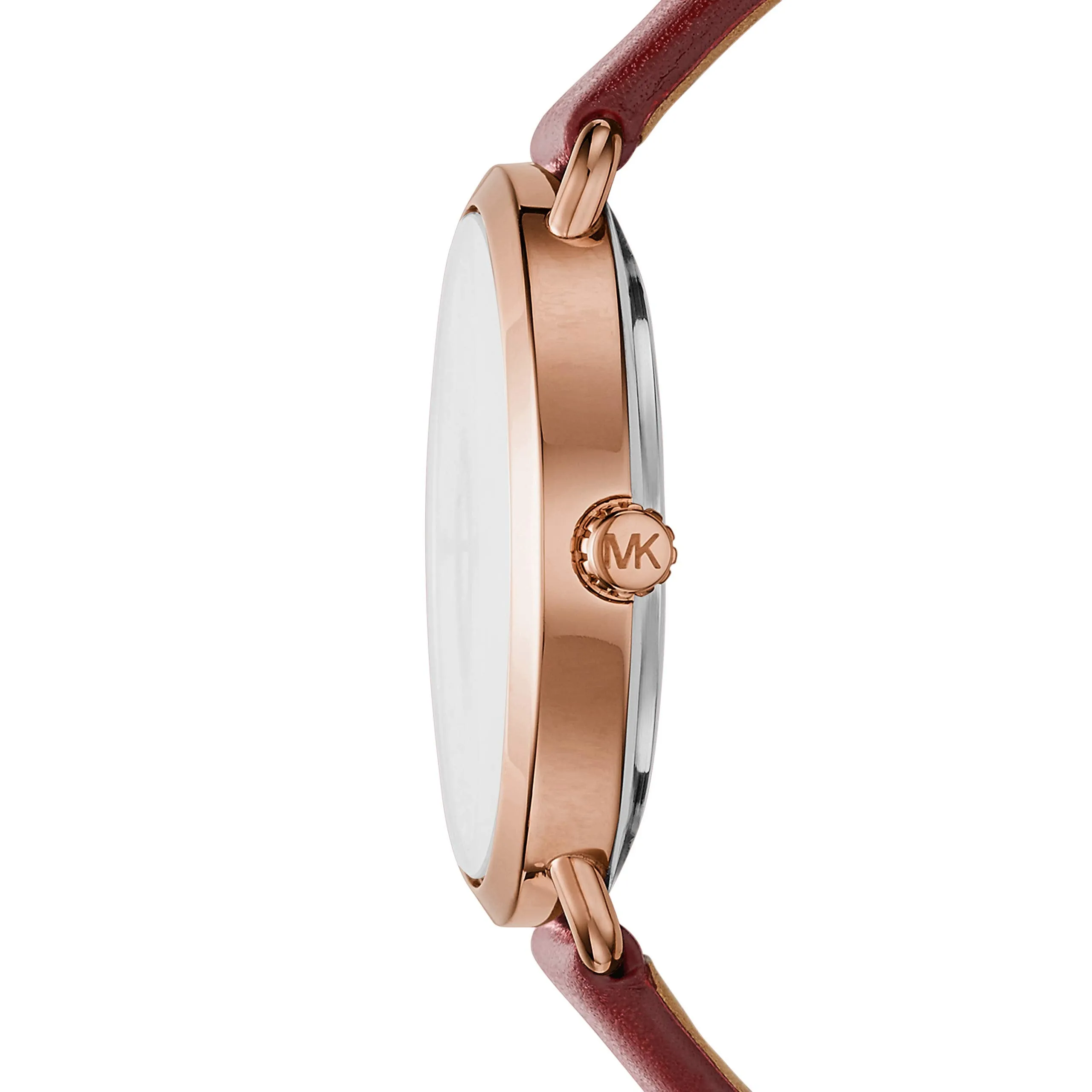 Michael Kors Women's Portia Watch Stainless Steel Analog-Quartz Leather Calfskin Strap, red, 16 (Model: MK2711)