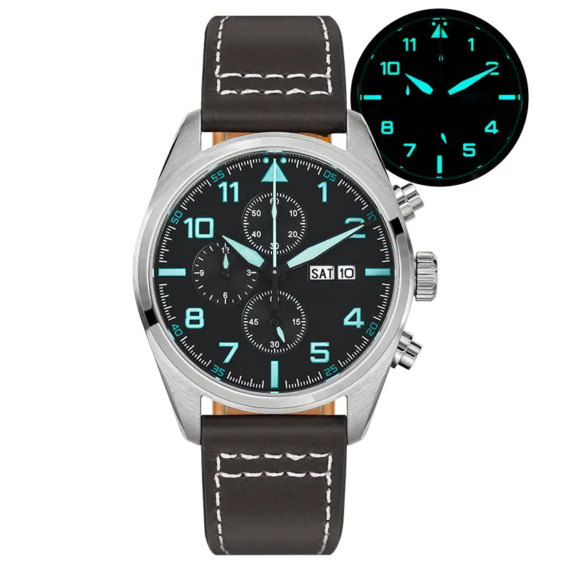 Militado 39mm Sapphire Crystal Pilot Field Chronograph Watch
