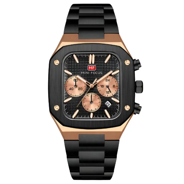 Mini Focus Black Stainless Steel Black Dial Chronograph Quartz Watch for Gents - MF0414G-04
