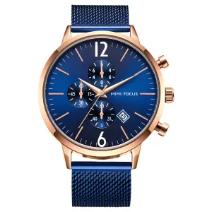 Mini Focus Blue Mesh Bracelet Blue Dial Chronograph Quartz Watch for Gents - MF0185G-02