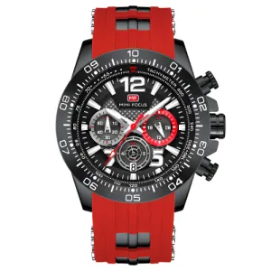 Mini Focus Red Silicone Strap Strap Black Dial Chronograph Quartz Watch for Gents - MF0290G-01