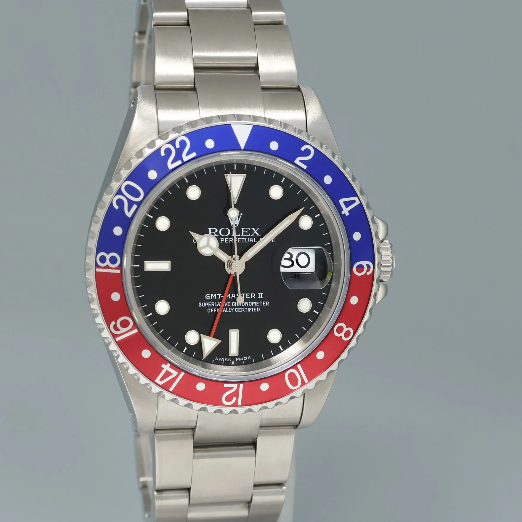 MINT 2001 Rolex GMT-Master II 2 Pepsi Blue Red Steel 16710 Watch Black Watch Box