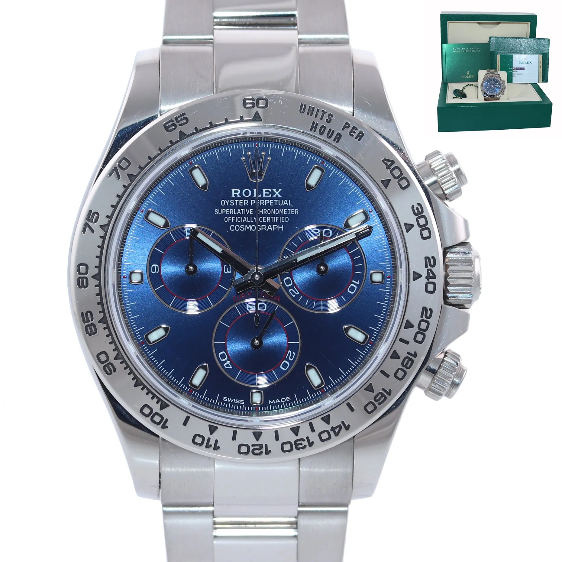 MINT 2017 PAPERS Rolex Daytona Blue Dial Chrono 116509 18k White Gold Watch Box