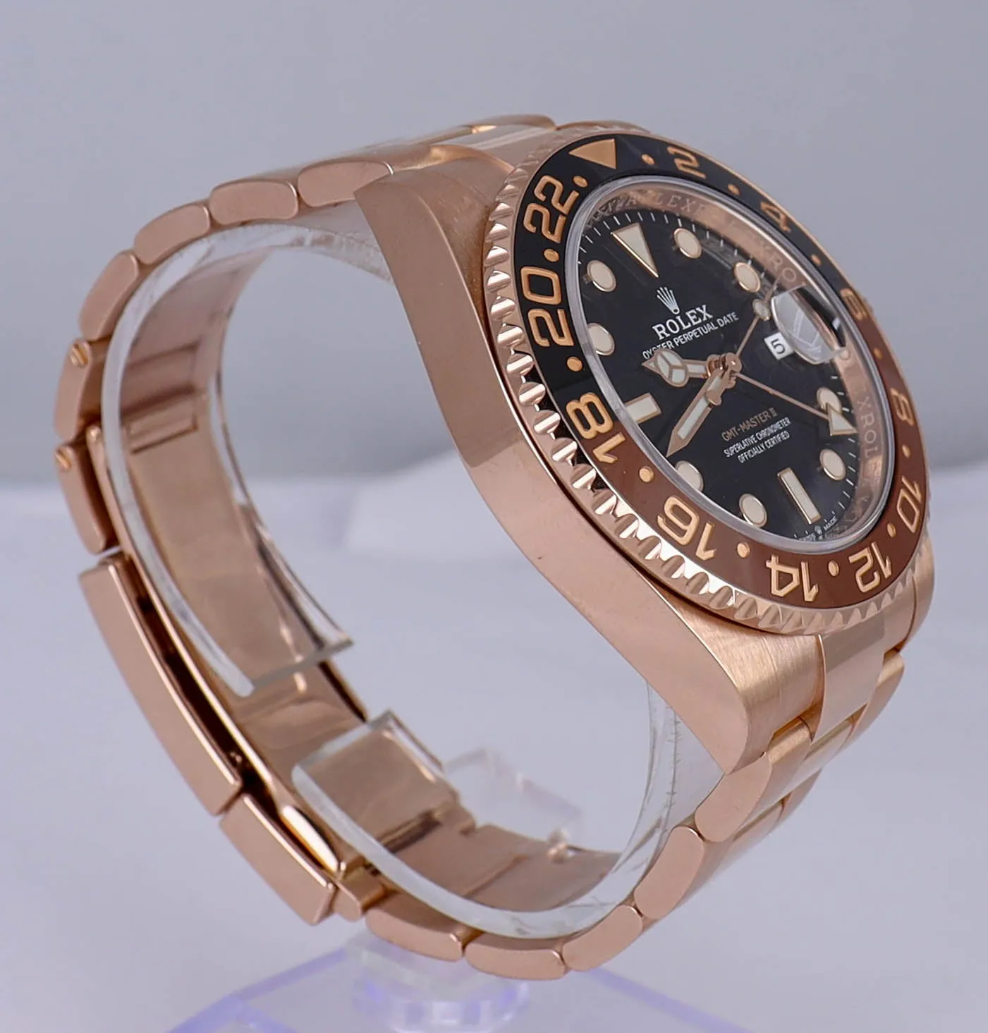 MINT 2020 Rolex GMT-Master II Root Beer 18K Rose Gold 40mm 126715 CHNR Watch