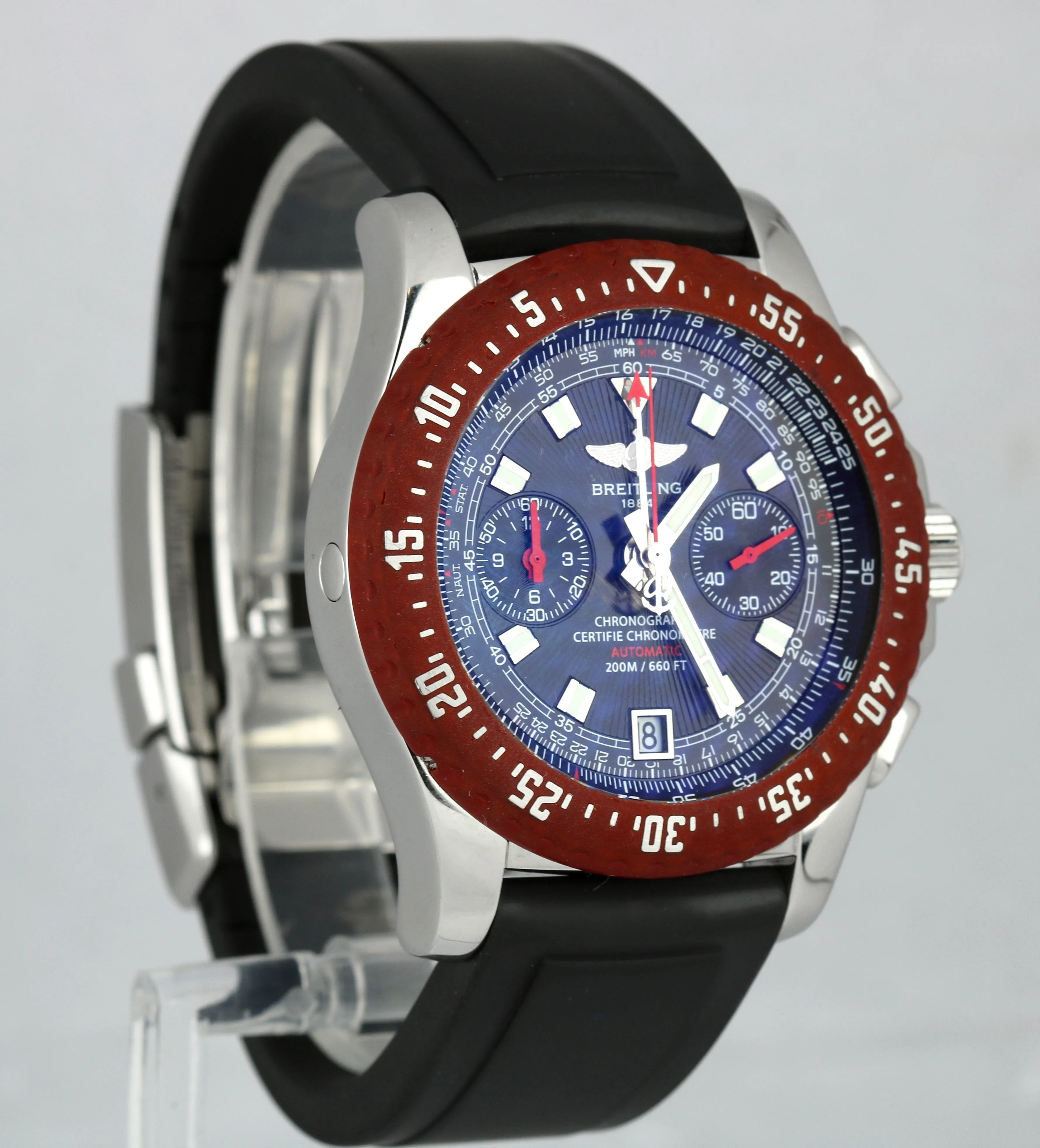 MINT Breitling Skyracer Chronograph Raven Red Rubber 43mm A27363 Stainless Watch
