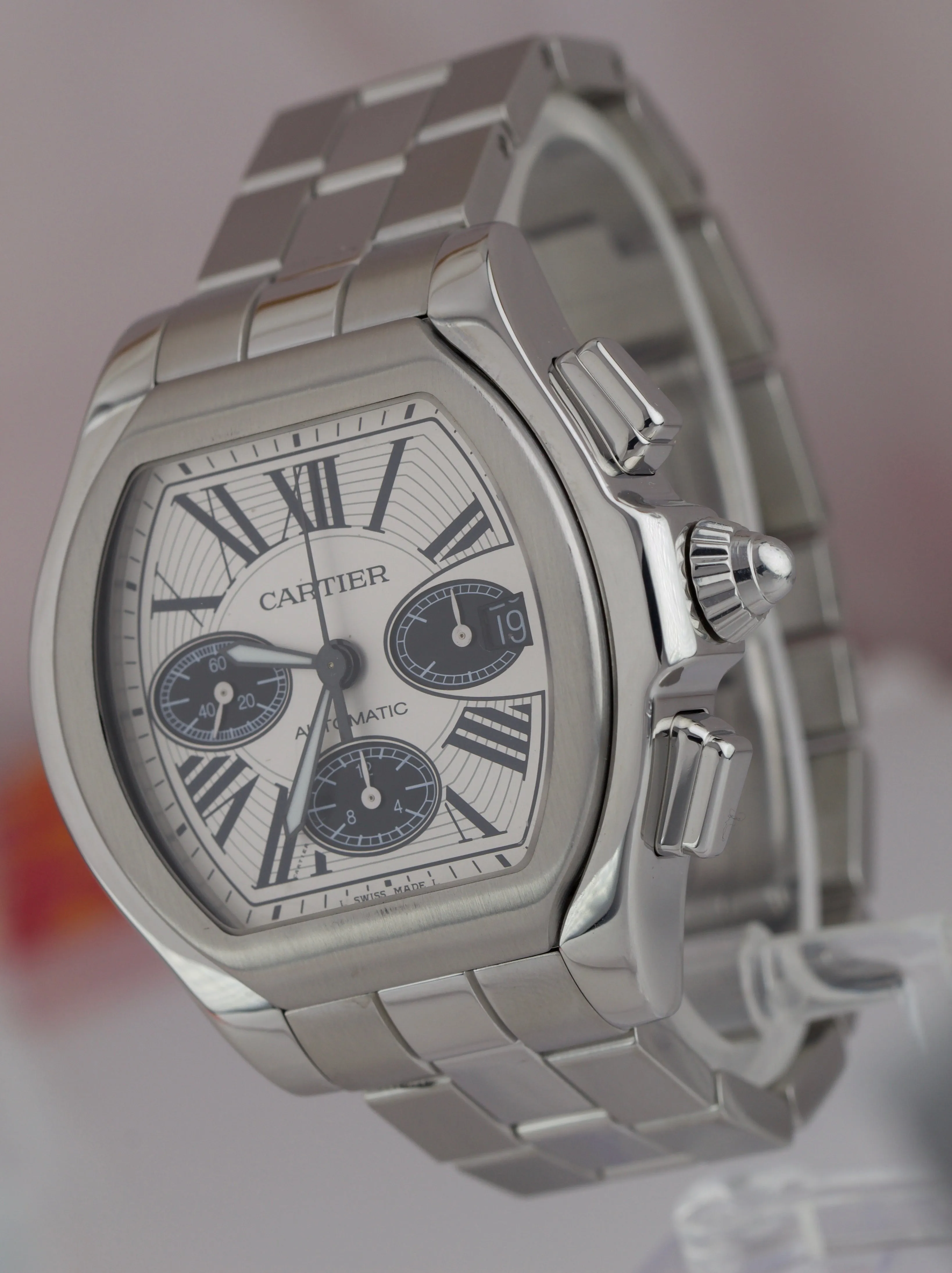 MINT Men's Cartier Roadster XL Stainless Panda Chronograph Watch 3405 W6206020
