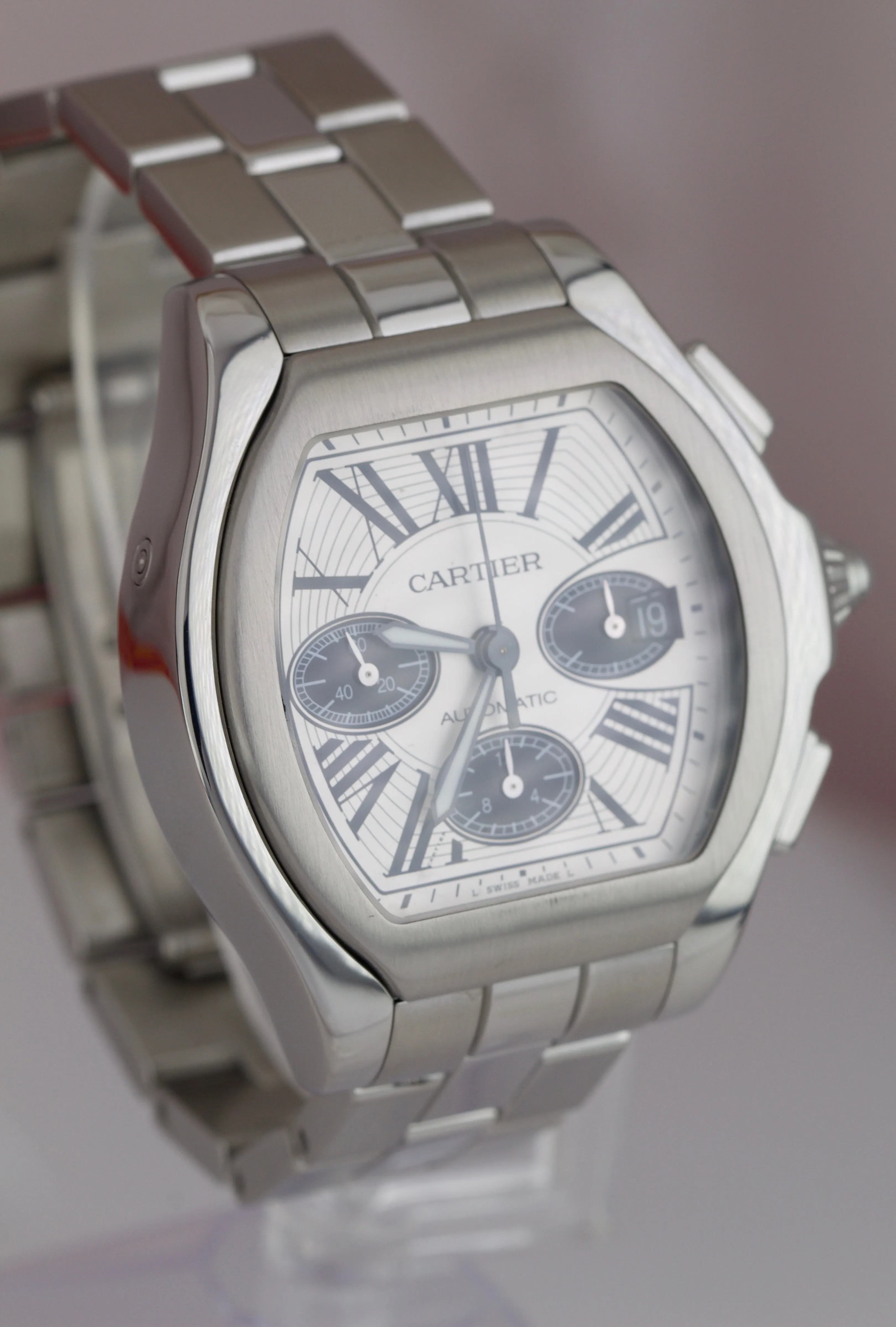 MINT Men's Cartier Roadster XL Stainless Panda Chronograph Watch 3405 W6206020