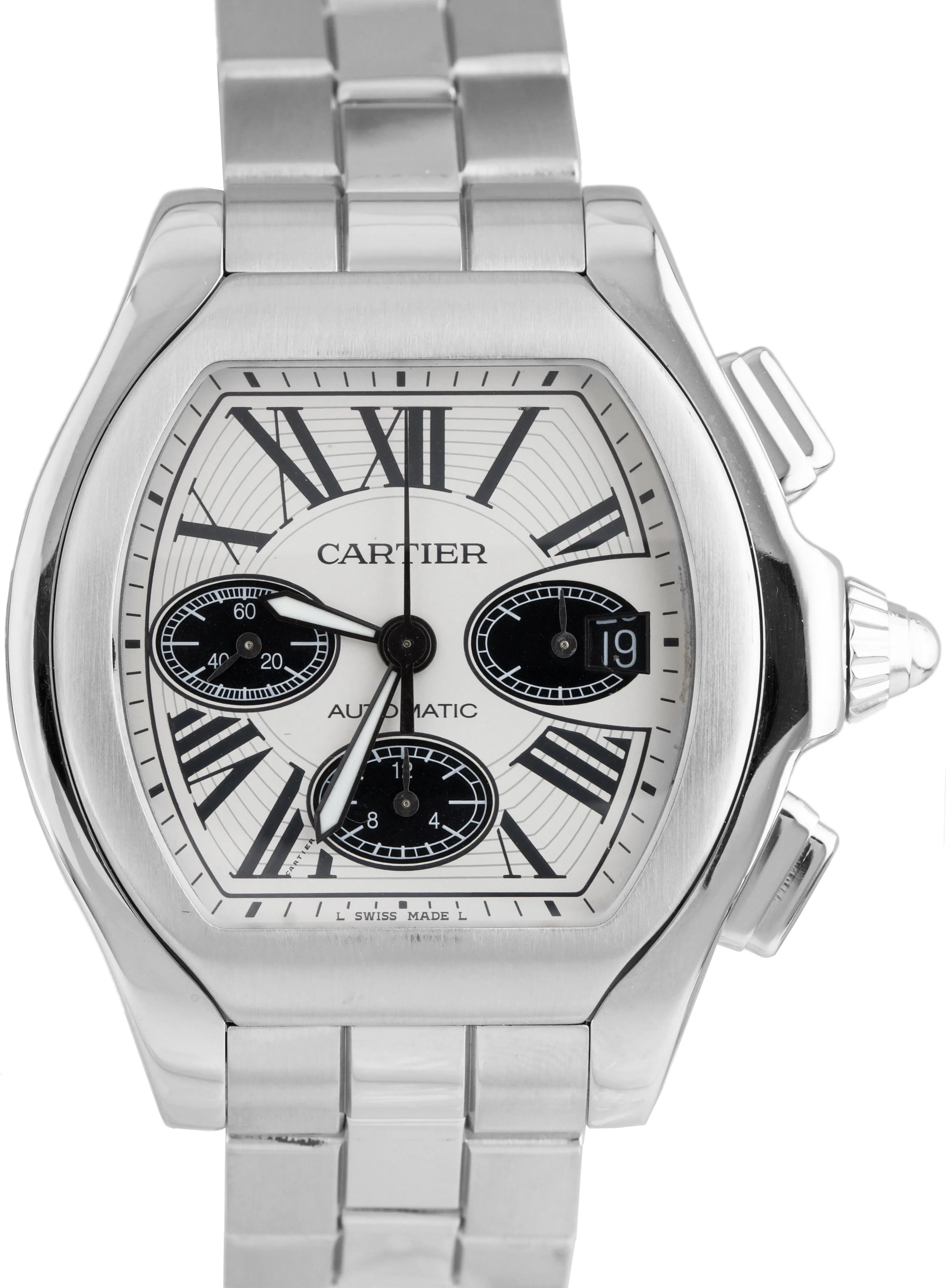MINT Men's Cartier Roadster XL Stainless Panda Chronograph Watch 3405 W6206020