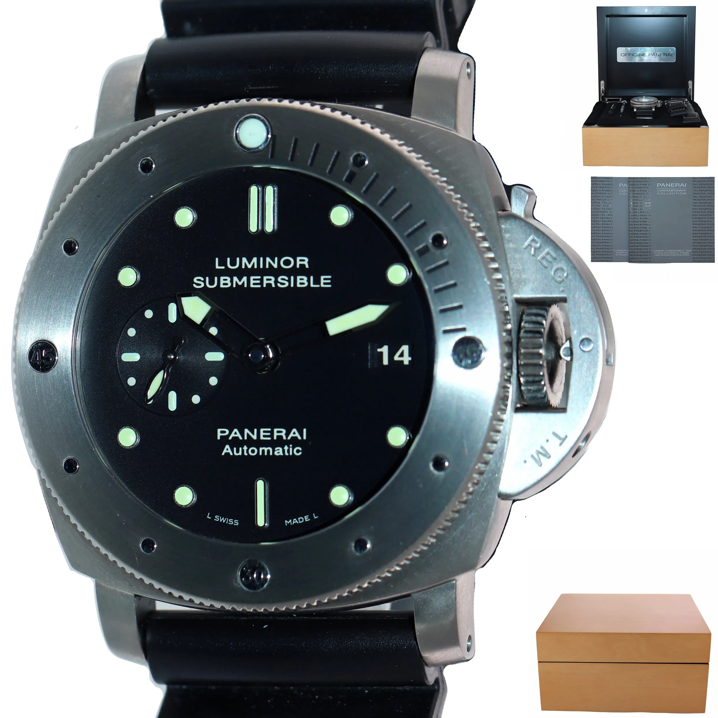 MINT Panerai PAM 305 Luminor Submersible 1950 47mm Titanium Date Watch PAM00305