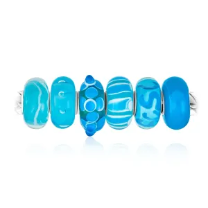 Mixed Set Sterling Silver Core Aqua Blue Green Glass Charm Bead for Bracelet