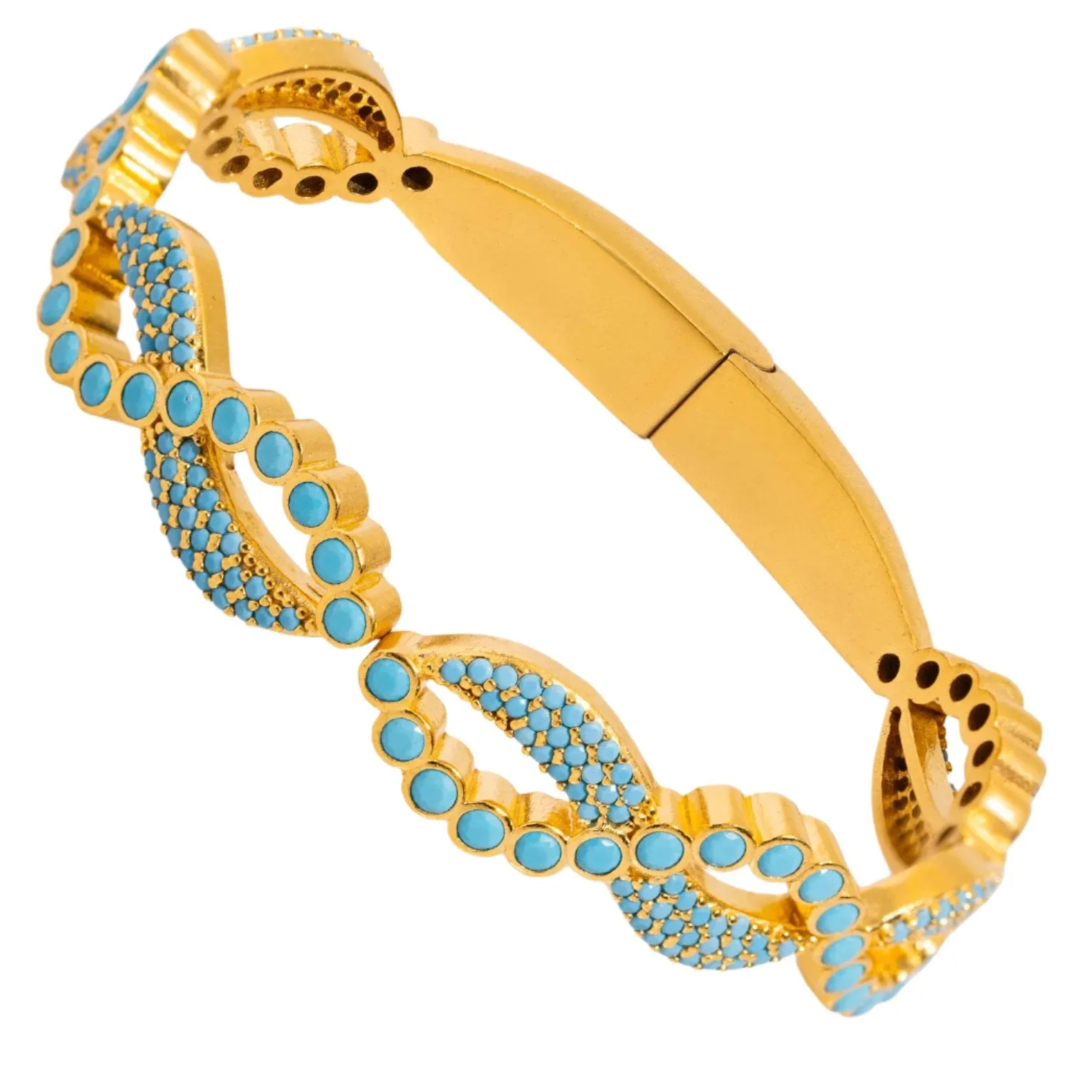 Modern Style Turquoise Gemstone & Gold Bangle Bracelet