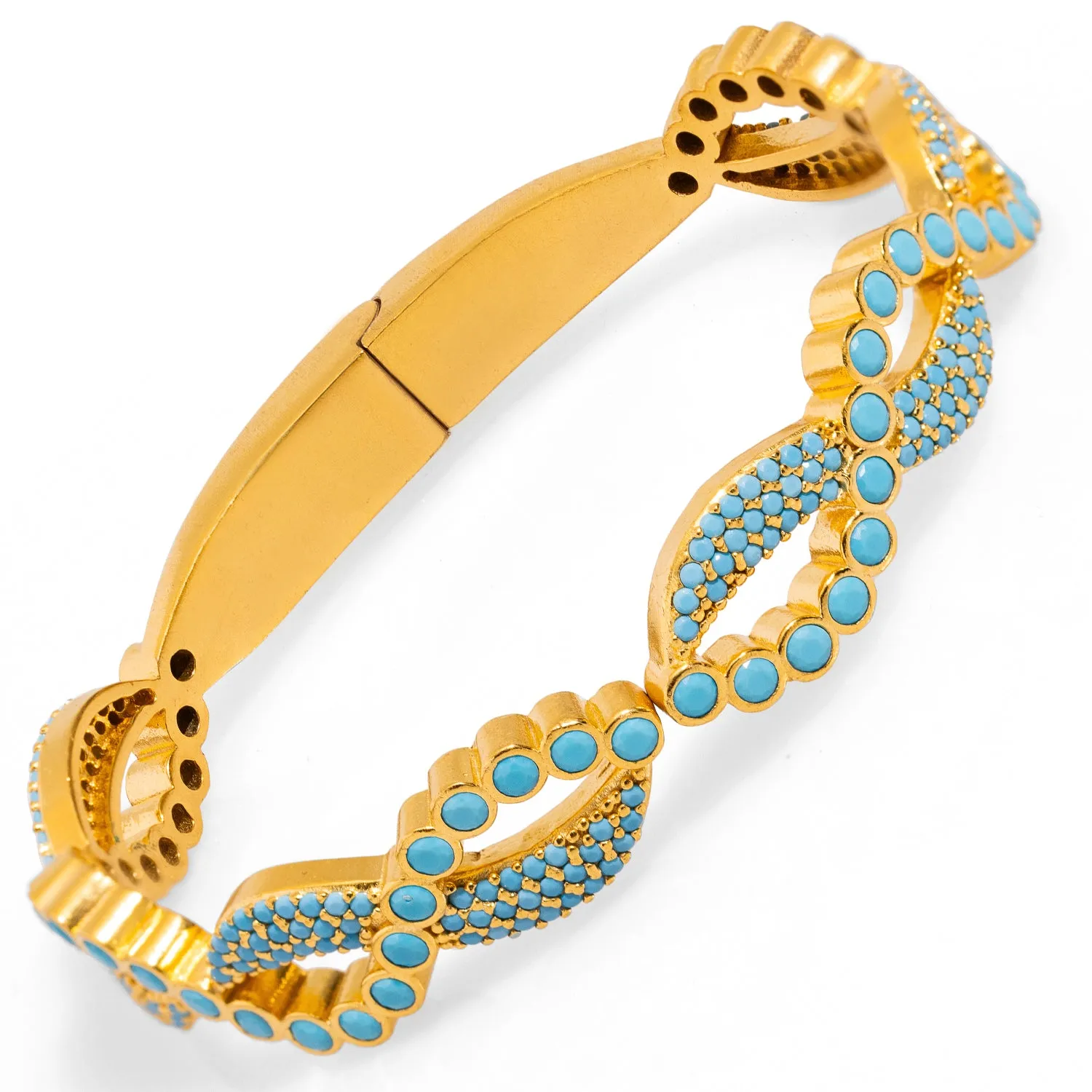 Modern Style Turquoise Gemstone & Gold Bangle Bracelet