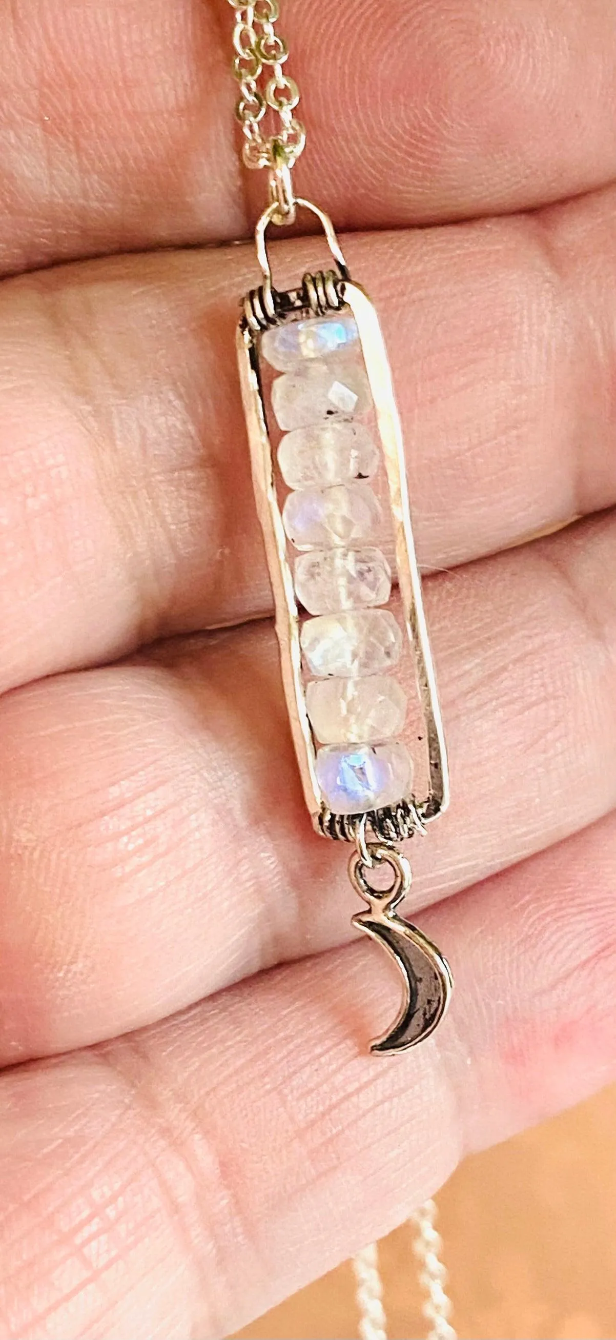 Moonstone Moon Long Layering Necklace, Moonstone Bar Necklace, Moonstone Necklace
