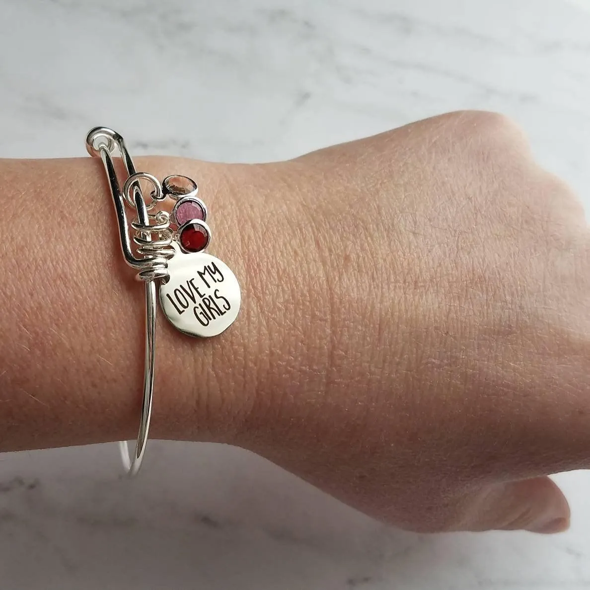 Mother's Bracelet, birthstone bracelet, LOVE my GIRLS BOYS, children bracelet, child charm, family bracelet, grandma nana noni mom bangle