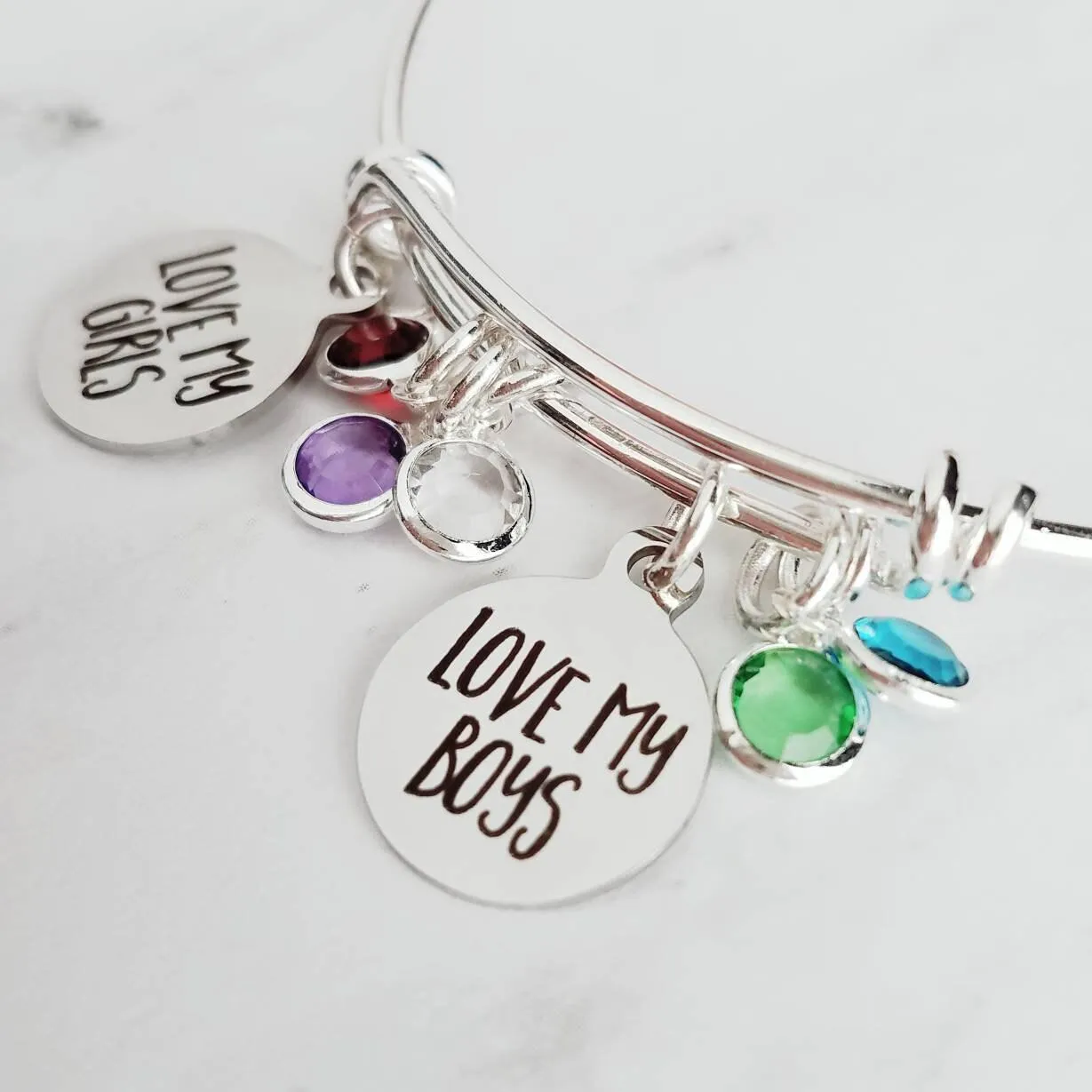 Mother's Bracelet, birthstone bracelet, LOVE my GIRLS BOYS, children bracelet, child charm, family bracelet, grandma nana noni mom bangle