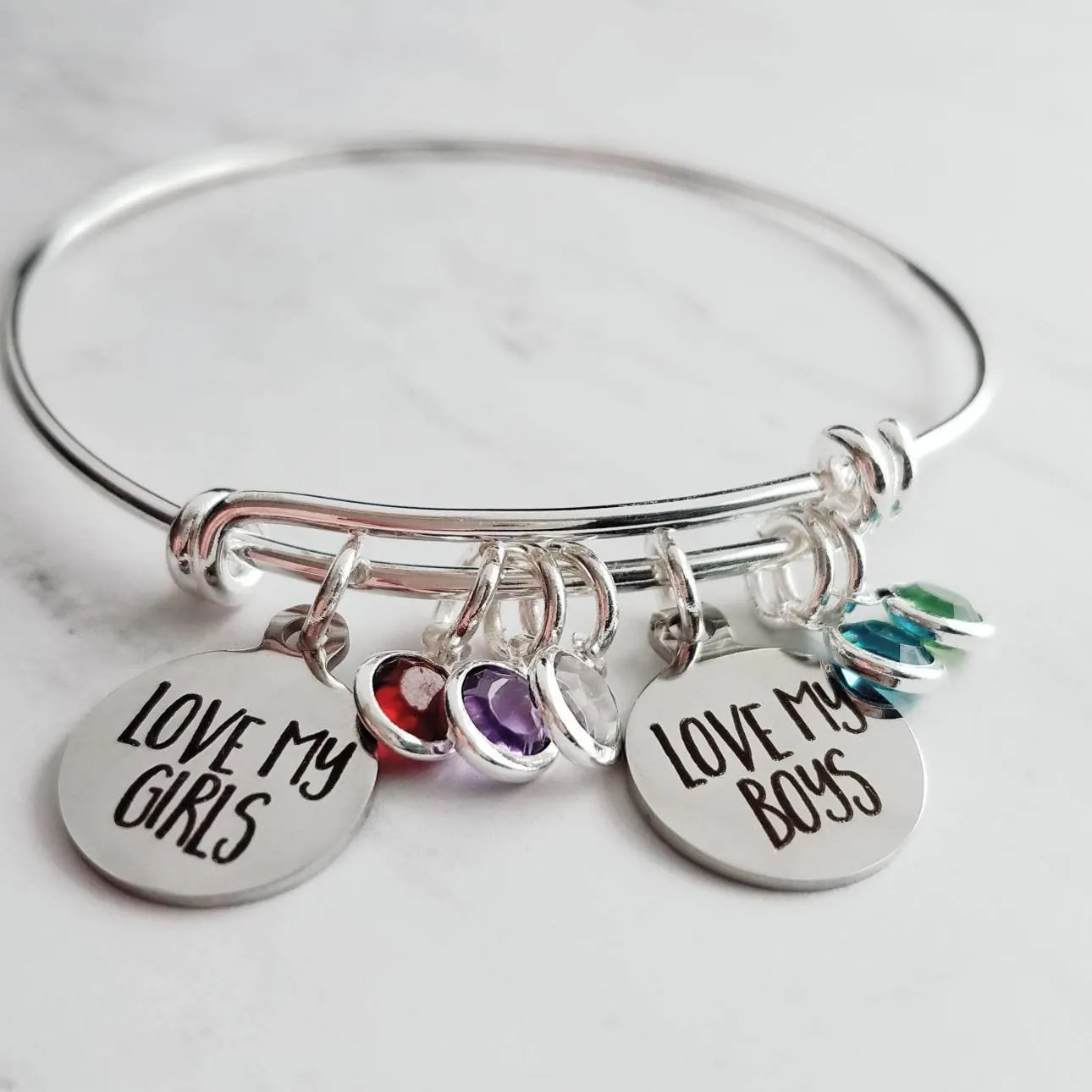 Mother's Bracelet, birthstone bracelet, LOVE my GIRLS BOYS, children bracelet, child charm, family bracelet, grandma nana noni mom bangle
