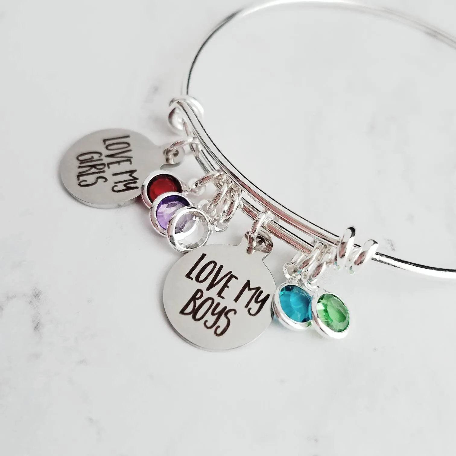 Mother's Bracelet, birthstone bracelet, LOVE my GIRLS BOYS, children bracelet, child charm, family bracelet, grandma nana noni mom bangle